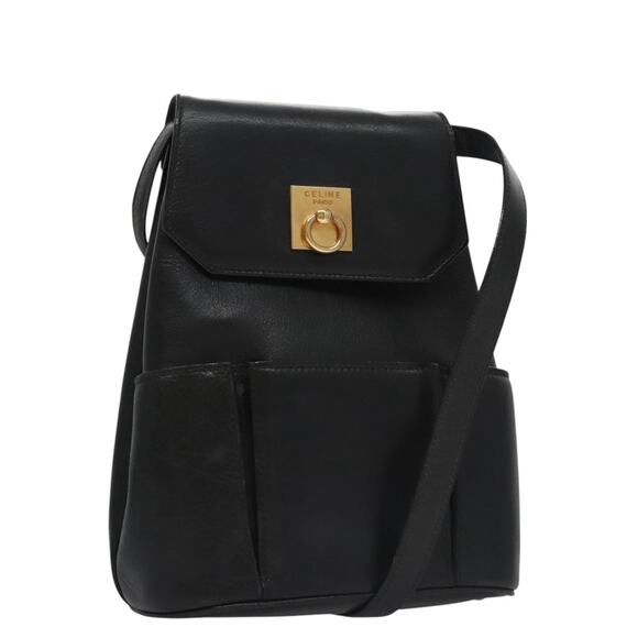 CELINE Shoulder Bag Leather Black Gold - Picture 1 of 12